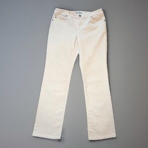 Chicos Platinum Jeans Women's Size 8 Beige Ultimate Fit Slim Leg Stretch 32x29